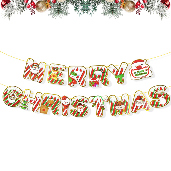 God Jul Bunting Banner, Juleskilt Banner Merry Christmas Sign Bokstaver Banner for Julefest dekorasjon Hjem Innendørs Vegg Utendørs Festrekvisita