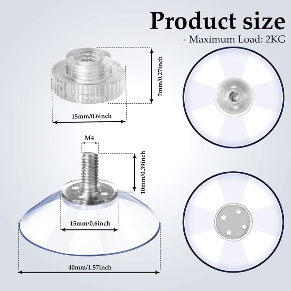 12 store sugekopper Plastsugekopper Gennemsigtige anti-kollisions sugekop Gummi Skruemøtrik Metal Sugekop Stærk (40M5-10)