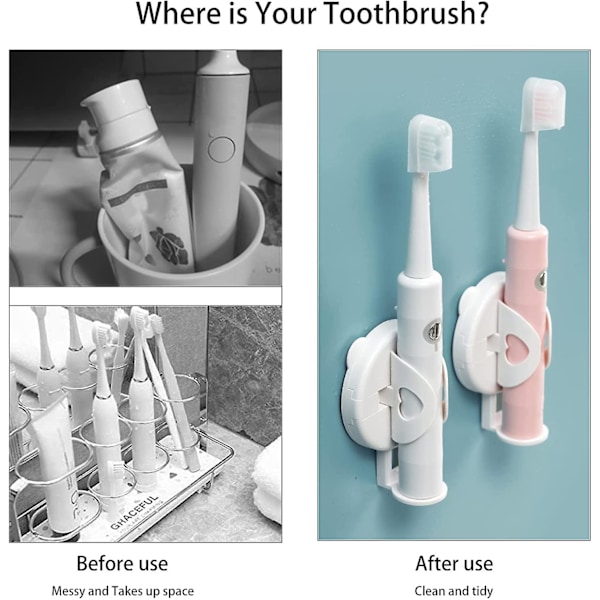 2 stk Elektrisk Tannbørsteholder, Veggmontert Selvklebende Elektrisk Tannbørste, automatisk innretting, tyngdekraftsensorhylle, slagfri