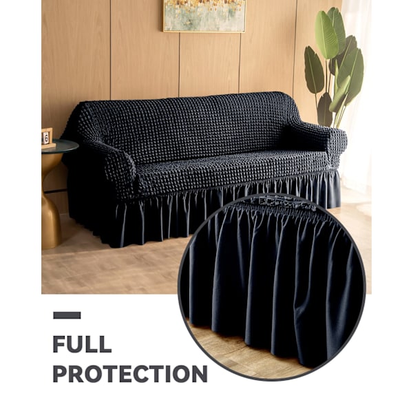 Armstolbetræk 1-delt Sofa Betræk med Skørt, Holdbart Vaskbart Høj Elastisk Strækbar, Nem Pasform Universal Møbelbeskytter (3-personers)