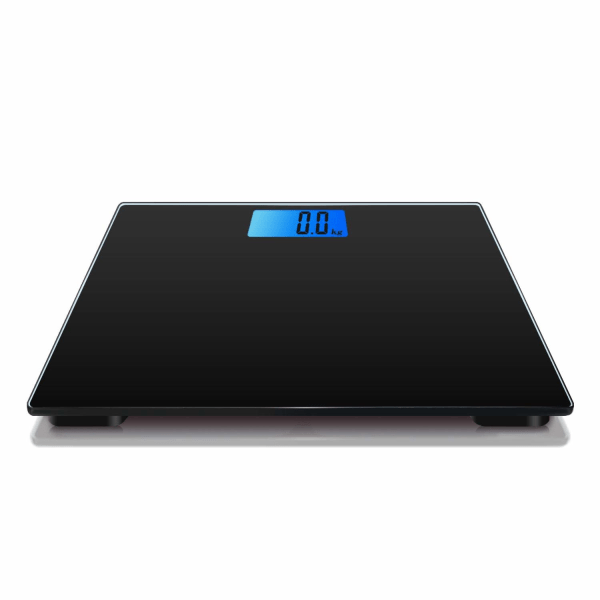 Elektronisk personvekt, maksimal kapasitet på 180 kg, svart bakgrunnsbelyst digitalt display