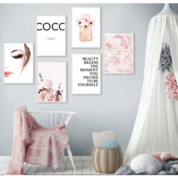 Set med 6 eleganta väggaffischer för vardagsrummet, OFRAMED! A4-format för sovrum - Coco Rose mönster W2