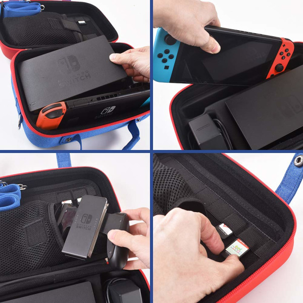 Bæreveske for Nintendo Switch, Bærbar Oppbevaringsveske for Nintendo Switch Organisering - Blå/Rød