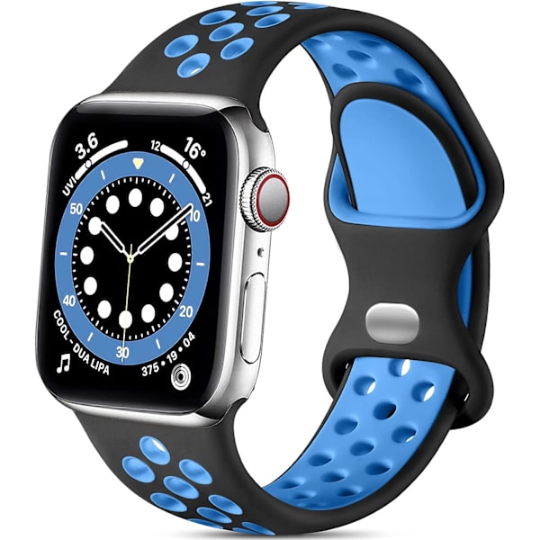 Silikoninen urheiluranneke, yhteensopiva Apple Watch -rannekkeen kanssa, hengittävät vaihtorannekkeet Apple Watch Ultra/Ultra 2/iWatch SE Series 9 8 7 6 5 4 3 2 1 -kelloille Blue