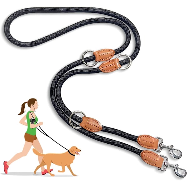 Hundebånd, 1,4 cm tykk nylon dobbel hundebånd, [3 justerbare lengder] Gåing Løping Langt tau bånd for små til mellomstore store hunder, Svart