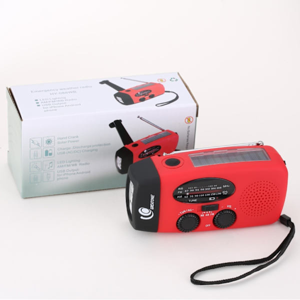 Aurinkoenergia Radio Käsikäyttöisellä Dynamoilla, LED-Taskulamppu - Hätävirtapankki, USB-Puhelinlaturi (2000mah)