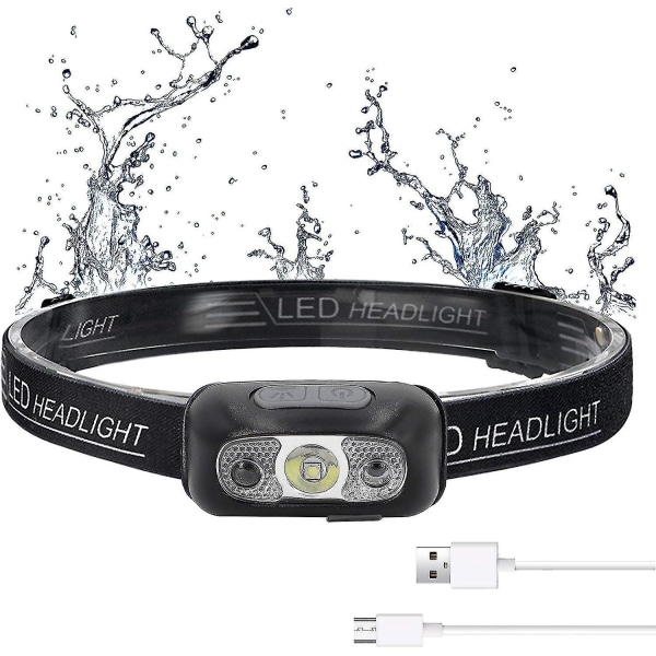 Supersterk kraftig USB-oppladbar LED-hodelykt - 500 lumen, 3 lysmoduser, Ipx1 vanntett, bevegelsessensorlys for barn, løping, lesing, etc.