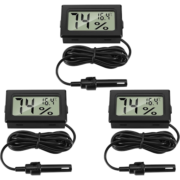 3 st Digital Termometer Hygrometer Mini Sond Termometer Temperatur Hygrometer Reptil Inkubator Fjäderfä Kontor Vardagsrum