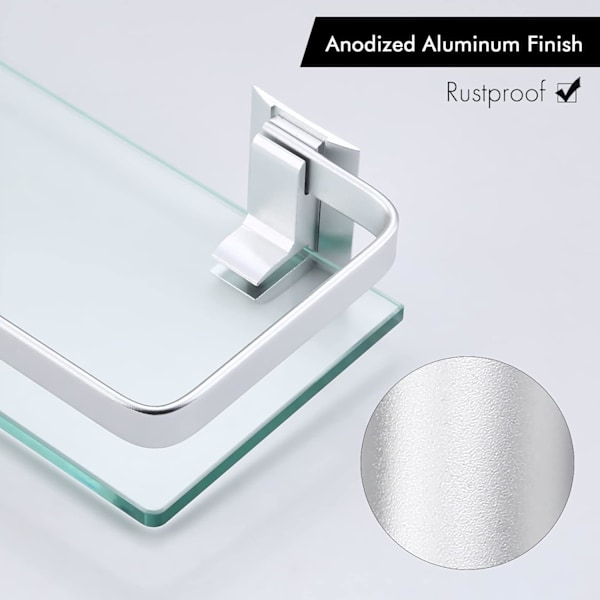 Aluminium Badeværelse Glashylde Hærdet Glas Rektangel 1 Lag Ekstra Tyk Sølv Sandblæst Vægmontering
