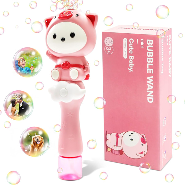 Automatisk bubbelstav för barn 3-5 år, ljus- och musikbubbelmaskin, elektrisk bubbelmaskin, bubbelleksaker för småbarn (Rosa)
