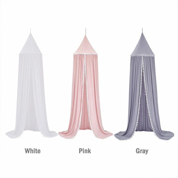 Barnesengehimmel, Rund Dome Prinsesse Sengehimmel Dekorasjon, Myggnetting Beskyttelse Sengehimmel Leketelt, Rosa, Grå, Hvit
