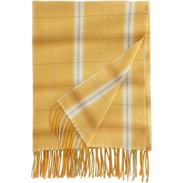 Vinterrutete skjerf for kvinner, langt vinterskjerf, myke varme skjerf, duske-sjal, lang stola, julegave Yellow