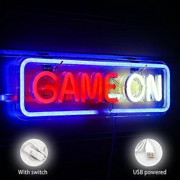 Rött och vitt spel på neonskylt, spel på för väggdekoration, USB för familj, barnrum, bar, sovrumsfest