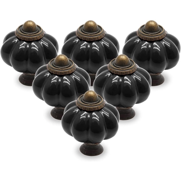 12-pack keramiska dörrknoppar svarta lådknoppar, pumpa keramiska knoppar Vintage skåpsknoppar med monteringsskruvar, antika garderobsdraghandtag, svart black