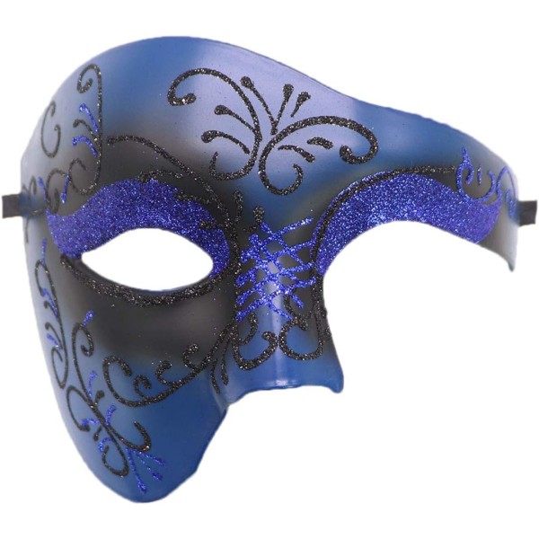 1 stk Masquerade Mask Retro Phantom of the Opera One Eye Half Face Costume, Half Face Phantom Mask (blåt mønster)