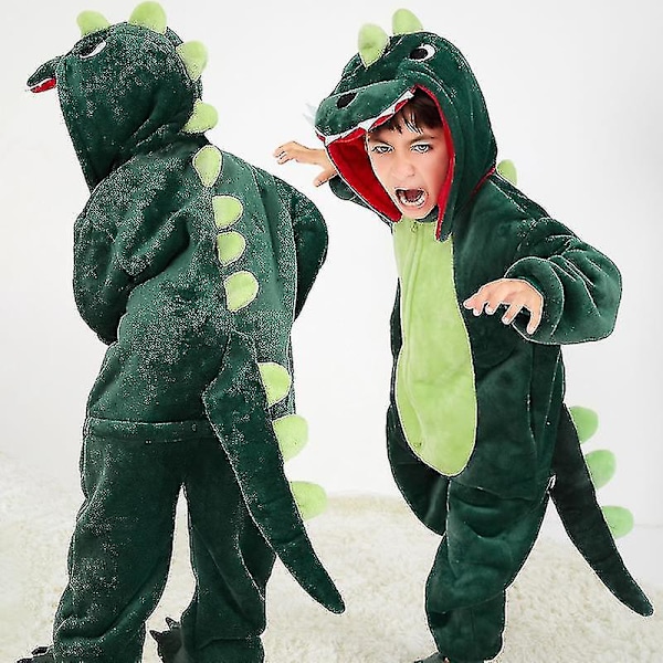 Lapsen dinosauruksen onesie-asu, hieno pukukostyymi, flanellieläin, yhden osan pyjama, piirretty m