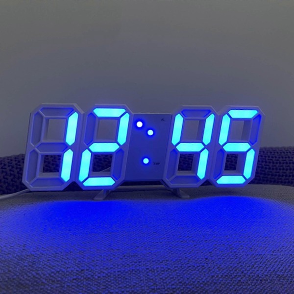 LED Väggklocka med Digital Display, Glödande Nattläge, Justerbar Elektronisk Bordsklocka, LED Klocka Blå