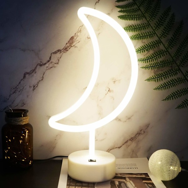 LED Månelampe, Måne Neon Lys USB/Batteridrevet Månelampe Måne Natlampe Måneindretning Festlys til Soveværelse Neonlampe til Piger Månelamper