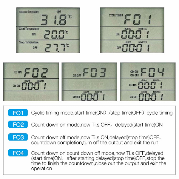 Digital Termostat Kontrol Socket, 230V/16A Temperaturregulator med Varme- og Køletilstand, LCD-Skærm til Drivhus Akvarium Reptil Terrarium