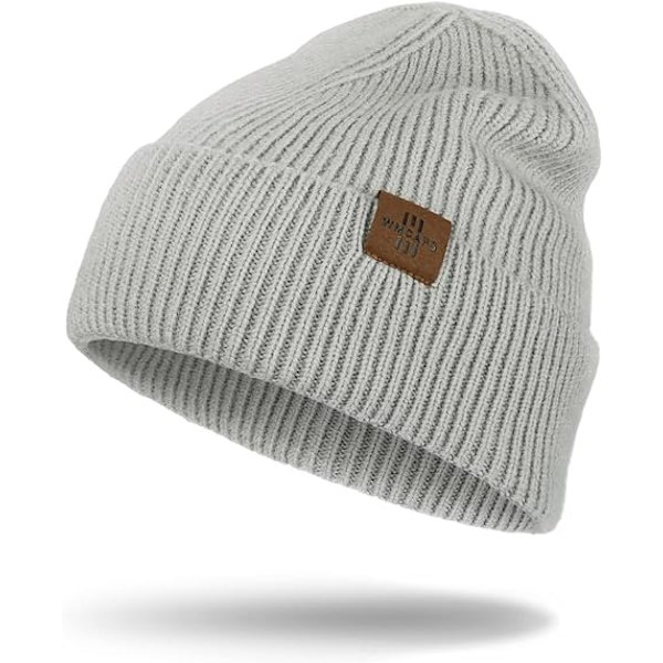 Strikket hue til mænd, dagligdags hue med opsmøg, strækbar, blød og varm, unisex komfortabel uldhue, gaver til mænd/ham/far, julegave Grey