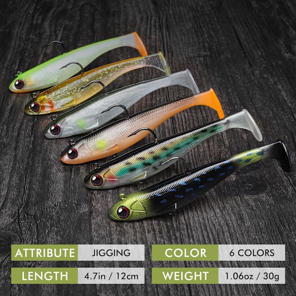 Myke plastsluker for bass, sluker for gjedde, ferdigmonterte ultraskarpe BKK/VMC-kroker, kunstige sluker, saltvanns- og ferskvannsutstyr