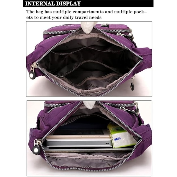 Dam Casual Multi-Pocket Crossbody Väska Resehandväska Messenger Väska för Shopping Vandring Daglig Användning Rose red
