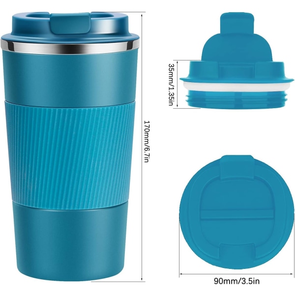 Resemugg Återanvändbar kaffemugg 510ml / 18oz isolerad vakuumisolerad flaska i rostfritt stål för varma och kalla drycker (blå)