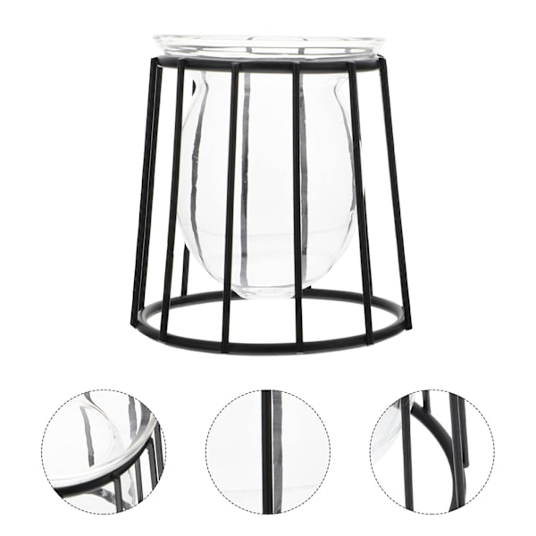 4 st Glödlampor Svart för Rum Station i Cylinder med Behållare Rack Glas Hydroponisk Växtkonst Hållare Ram Heminredning Metall Tillbehör Planterkrukor