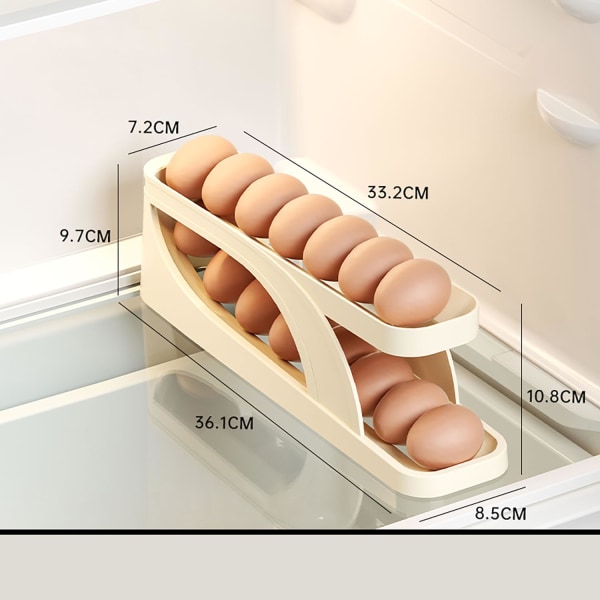 Dobbeltlags eggholder for kjøleskap, automatisk rullende eggoppbevaringsbeholder, plassbesparende eggebokser for kjøleskapsdisk, 2 STK