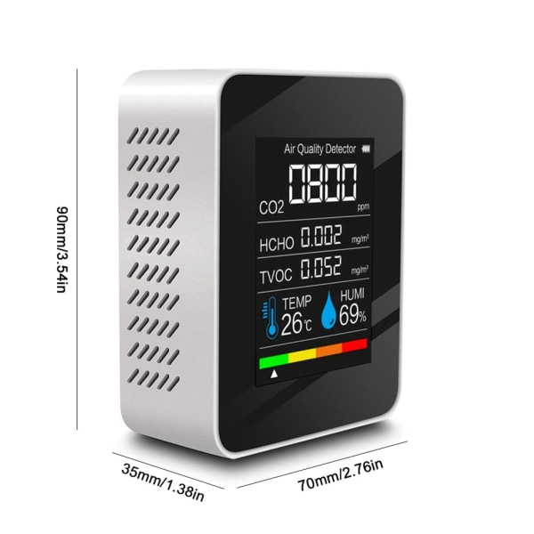 Luftkvalitetsdetektor Multifunktionell koldioxid CO2-testare TVOC HCHO Värde Elektricitet Kvantitet Temperatur Fuktighet Displayfunktion（svart）