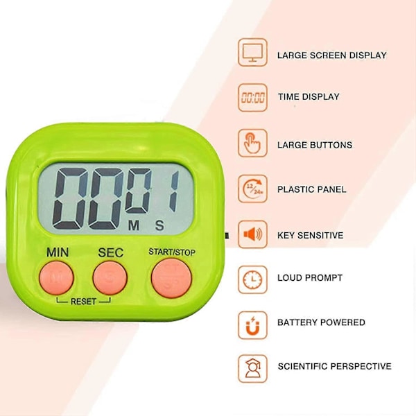 4 st Digital Timer med Magnet och Stativ, för Skola, Kök, Sport, Gym, Vit
