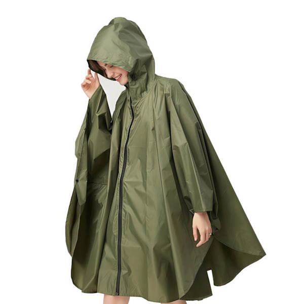 Regnponcho Voksen Vanntett Utendørs Hette, Poncho Vanntett for Kvinner med Glidelås, Festival Ponchoer Vanntett Lang, Vanntett Kapper Plus Størrelse Army Green