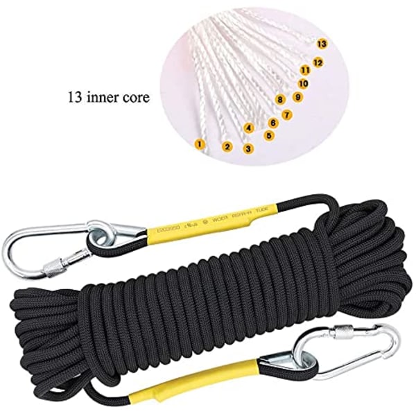 Multifunktionelt 8mm 20m Udendørs Reb Hjemme Nød Escape Reb, Multifunktionel Snore Sikkerhedsreb til Magnetisk Fiskeri Vandreture Huleudforskning Camping Redning, Sort 20m