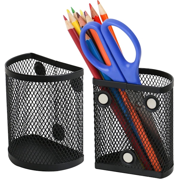 2 Pack Mesh Pen Holder, Metal Writing Utensil Storage Box for Whiteboard, Black Locker Organizer for School, Office, Home