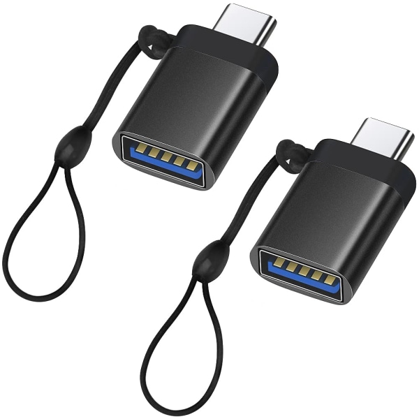 USB C til USB 3.0-adapter (2 pakke), USB-C til USB-A kvinnelig OTG-adapter USB Type C-adapter kompatibel med MacBook, Samsung Galaxy, Huawei og mer, svart