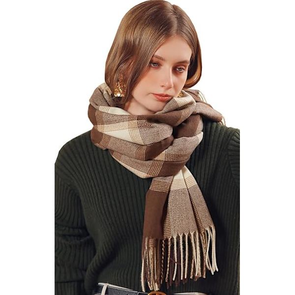 Vinter Tartan Tørklæde til Kvinder, Cashmere-lignende Tørklæder, Lange Varme Slå-om, Pashmina Kvast-sjal, Stola, Valentinsdagsgaver, Tørklæder, Julegave Drak Khaki