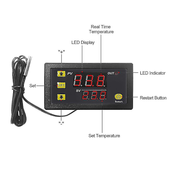 W3230 Mini Digital Temperaturregulator, LED-display Termostat Regulator, AC110V-220V 20A Temperaturregler Sensor Meter