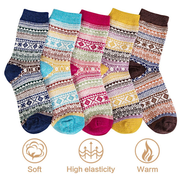5 Par Damsockor i Ull, Dam Vinter Varma Stickade Sockor Tjocka Sockor, Julklappar till Kvinnor