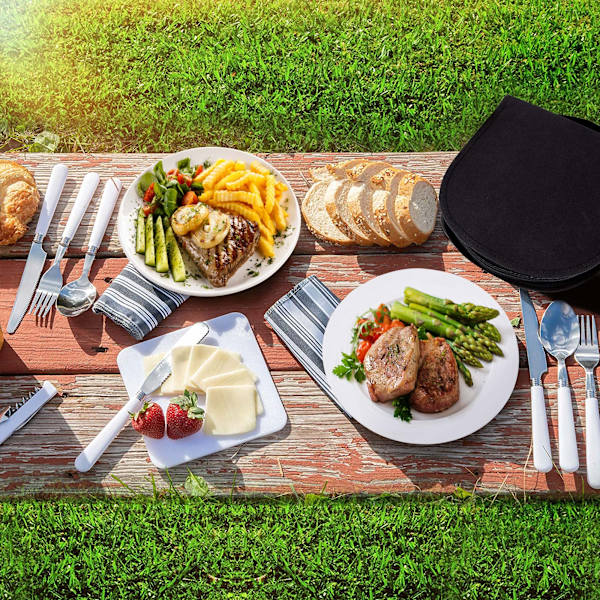 Camping Bestikksett 13 Deler Bærbar Camping Servise Sett Rustfritt Stål Reise Gaffel Skje Redskap Piknik Sett for Camping Piknik 2 Personer