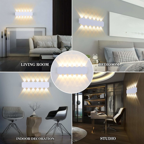12W LED 31cm valkoinen sisäseinävalaisin moderni lamppu ylös alas spotti alumiiniseinävalaisin seinävalaisin lämmin valkoinen valo 3000K