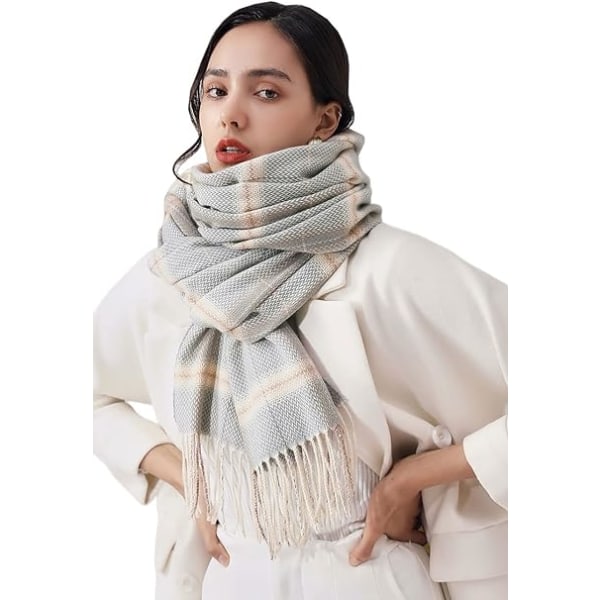 Vinterrutete skjerf for kvinner, langt vinterskjerf, myke varme skjerf, duske-sjal, lang stola, julegave Light Gray