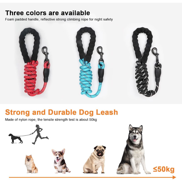 Hundesnor med polstret håndtag og højreflekterende hundesnor Komfortabel stærk træningssnor til små, mellemstore og store hunde 150 cm