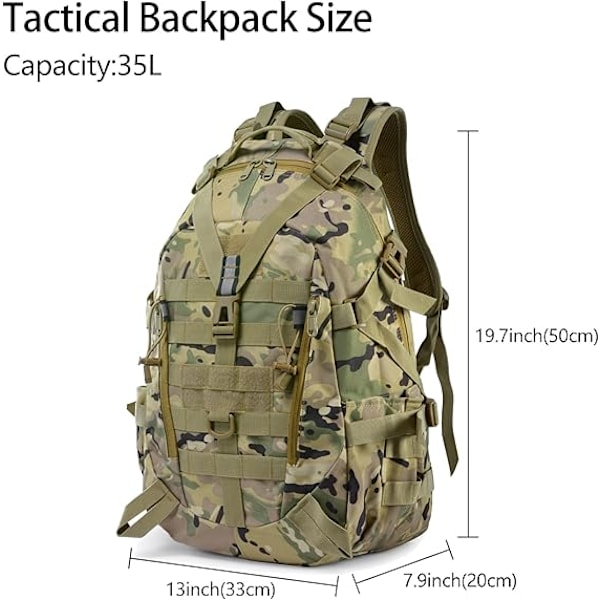 35L taktinen reppu, armeijan sotilasreppu, vedenpitävä vaellus-, retkeily-, pyöräily- ja matkareppu, ulkoilureppu miehille ja naisille CP Color