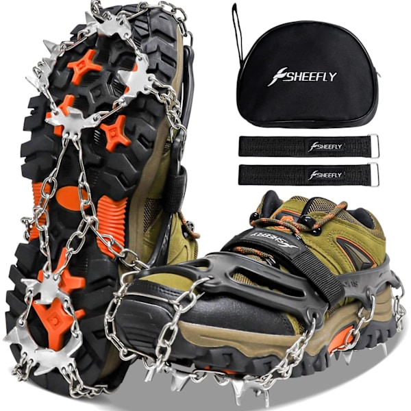 Stegjern Issko Traction, 19 Pigge Snegreb Isgreb Traction Rustfrit Stål Anti-Slip Pigge til Sko og Støvler, Microspikes, M M
