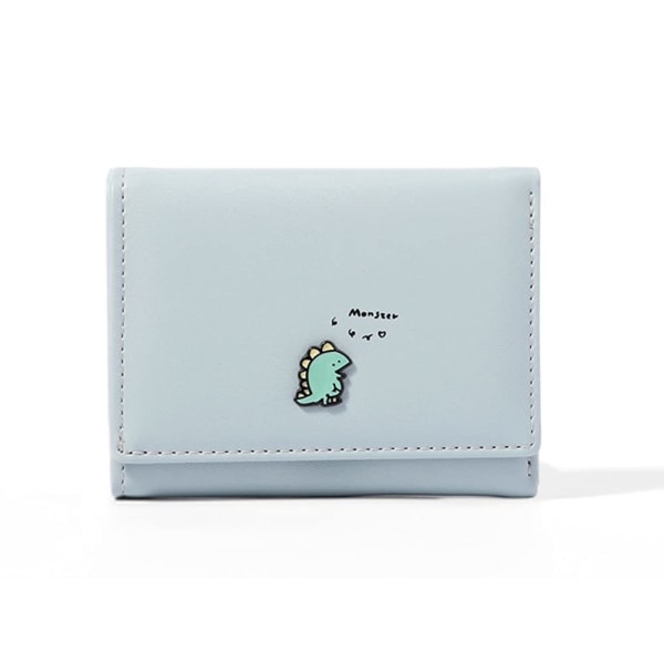 Søt dinosaurmerke for jenter Trefoldet lommebok Liten lommebok Kontantlommekortholder ID Vindusveske for kvinner (BLÅT, DINOSAURMERKE)