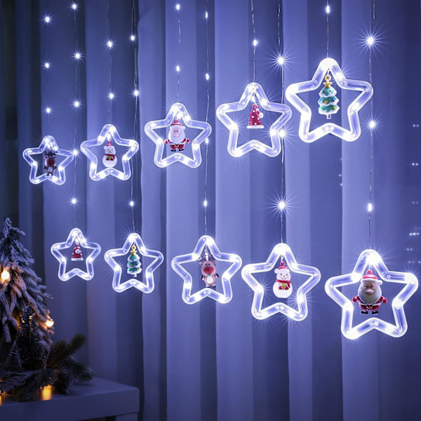 Julgransbelysning för fönster, 3 m julstjärne-gardinlampor USB Xmas ljusslingor Nyhet fönster vinterdekorationer för sovrum inomhus hem, kall vit Cool White