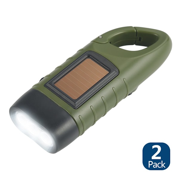Solcellsficklampa Set med 2 Solcells LED-ficklampa & Handvevsficklampa Uppladdningsbar Utomhusaktiviteter Nödlampa - Grön