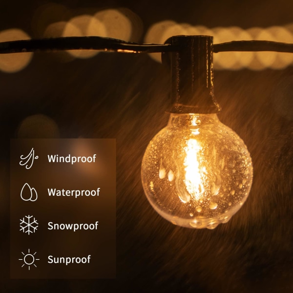 Utomhus ljusslinga, 15M/50FT LED ljusslinga 25 lampor + 1 reserv, 0,2W, Vattentät inomhus utomhus ljusslinga för trädgård, fest, jul