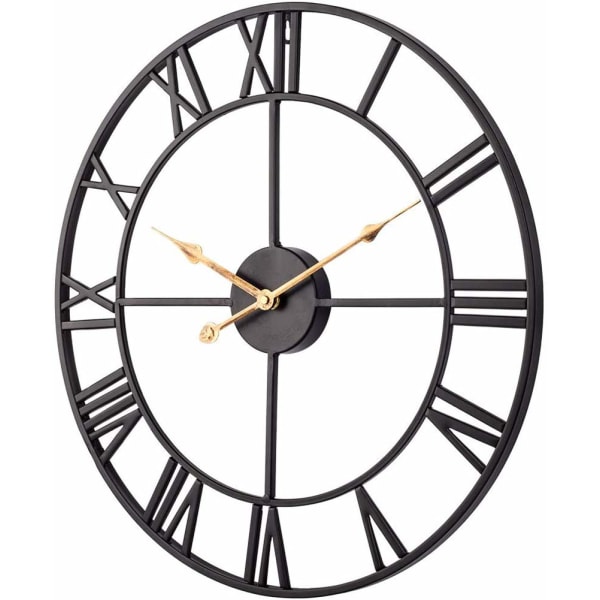 Hiljainen seinäkello, 40 cm metallinen vintage kello, roomalaisilla numeroilla keittiökello, tikittävä kello olohuoneeseen Kahvila Hotelli Toimisto Makuuhuoneen sisustukseen