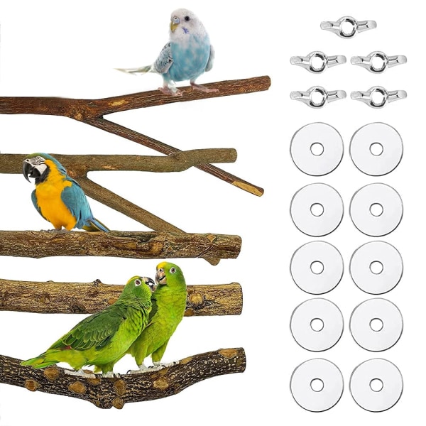 Fågelabborreställ, fågelburtillbehör, 5 st fågelpapegojapinnar, naturträ papegojabborre fågelbur för parakiter och fåglar